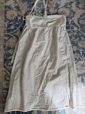 Madewell Cream and Blue striped A-Line Midi Skirt